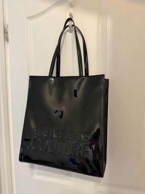 Versace Jeans Collection Black Patent Tote with Embossed Logo